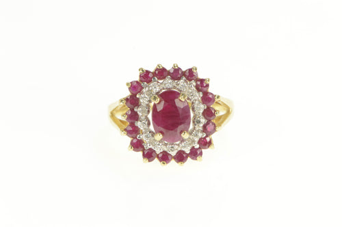 14K 2.60 Ctw Oval Ruby Diamond Halo Statement Ring Yellow Gold