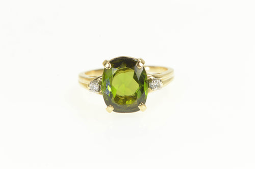 14K Oval Green Tourmaline Diamond Accent Ring Yellow Gold
