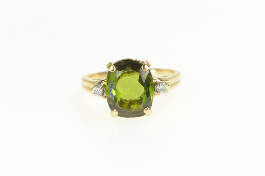 14K Oval Green Tourmaline Diamond Accent Ring Yellow Gold