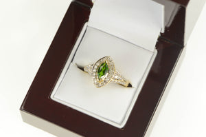 14K Marquise Tsavorite Diamond Halo Engagement Ring Yellow Gold