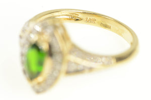 14K Marquise Tsavorite Diamond Halo Engagement Ring Yellow Gold