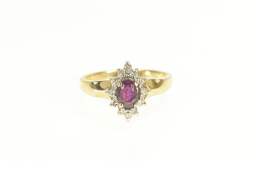 14K Natural Ruby Diamond Halo Classic Engagement Ring Yellow Gold