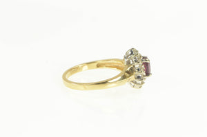 14K Natural Ruby Diamond Halo Classic Engagement Ring Yellow Gold