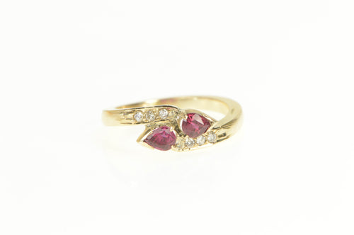 10K Natural Pear Ruby Diamond Accent Bypass Ring Yellow Gold