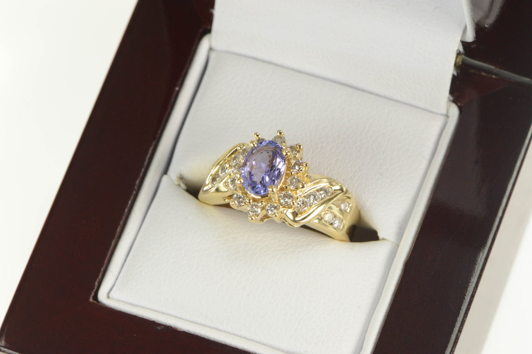 14K Oval Natural Tanzanite Diamond Halo Engagement Ring Yellow Gold