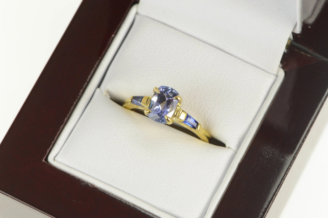 18K Oval Tanzanite Sapphire Accent Engagement Ring Yellow Gold