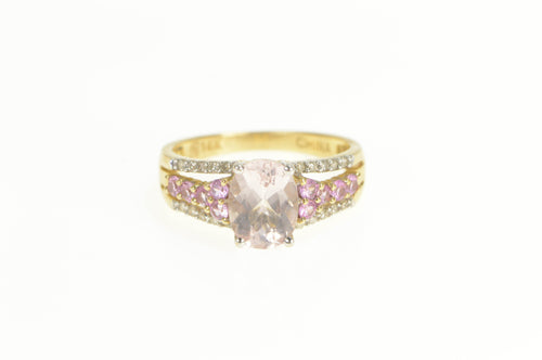 14K Pink Topaz Diamond Accent Statement Ring Yellow Gold