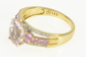 14K Pink Topaz Diamond Accent Statement Ring Yellow Gold
