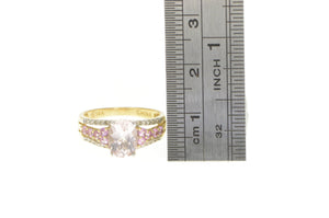 14K Pink Topaz Diamond Accent Statement Ring Yellow Gold