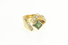Load image into Gallery viewer, 14K Green Tourmaline Diamond Squared Geometric Ring Yellow Gold