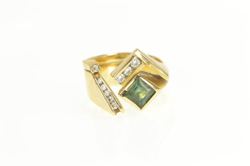 14K Green Tourmaline Diamond Squared Geometric Ring Yellow Gold