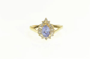 14K Pear Tanzanite Diamond Halo Engagement Ring Yellow Gold