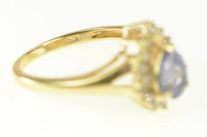 14K Pear Tanzanite Diamond Halo Engagement Ring Yellow Gold