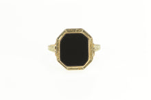 Load image into Gallery viewer, 10K Art Deco Black Onyx Engraved Ornate Statement Ring Yellow Gold