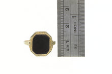 Load image into Gallery viewer, 10K Art Deco Black Onyx Engraved Ornate Statement Ring Yellow Gold