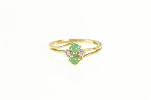 10K Natural Emerald Diamond Accent Classic Ring Yellow Gold