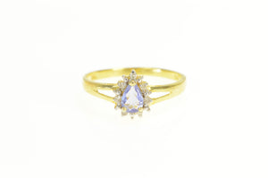 14K Pear Tanzanite Diamond Halo Engagement Ring Yellow Gold