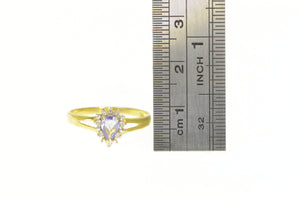 14K Pear Tanzanite Diamond Halo Engagement Ring Yellow Gold