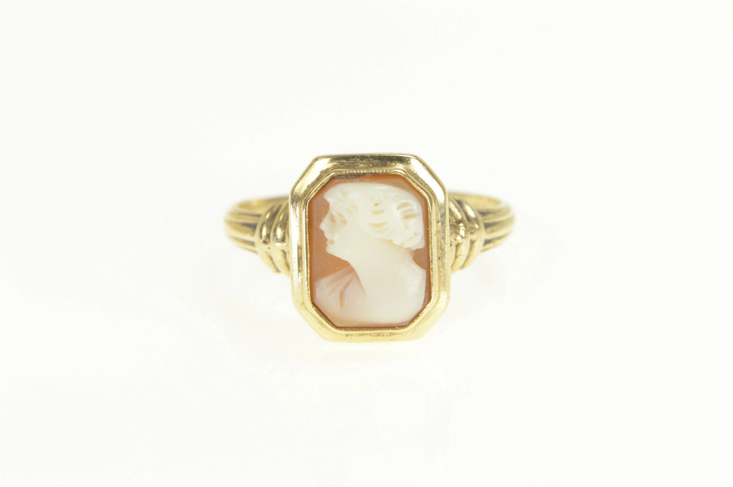 10K Victorian Ornate Carved Shell Cameo Statement Ring Yellow Gold