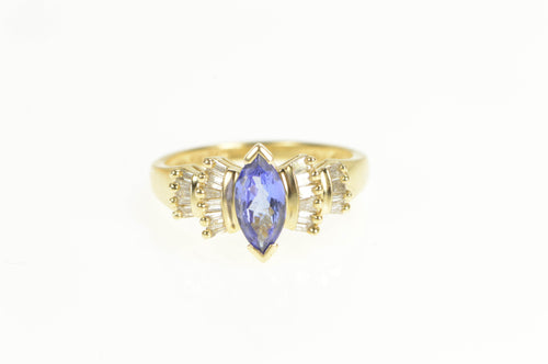 14K Marquise Tanzanite Baguette Diamond Ring Yellow Gold