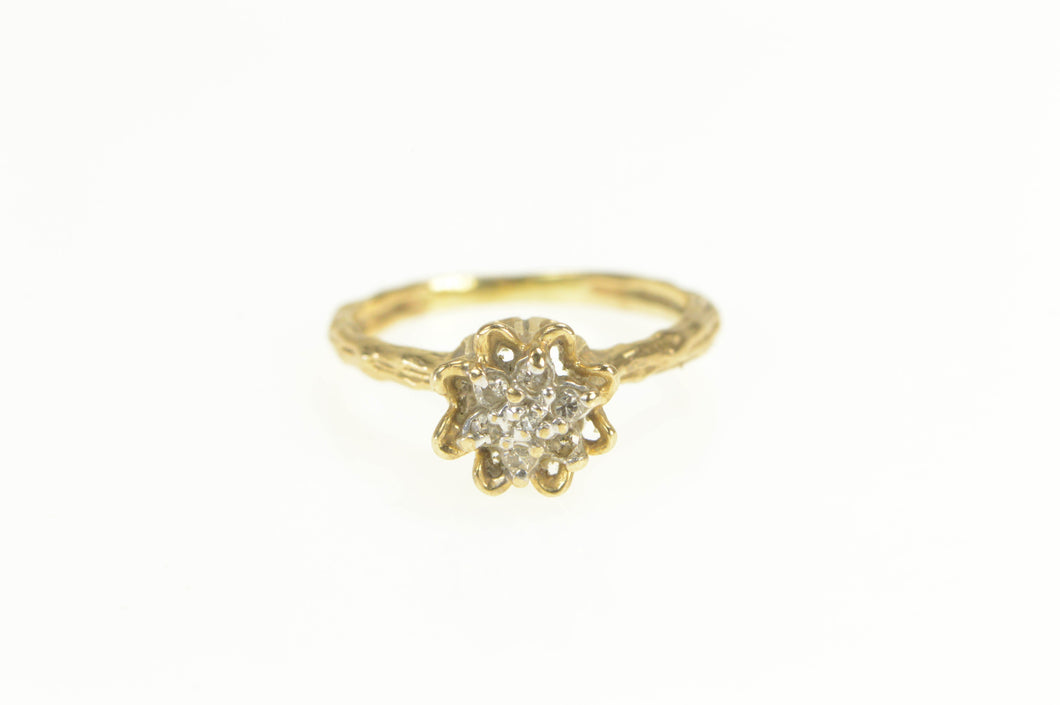 10K Diamond Cluster Ornate Flower Blossom Ring Yellow Gold