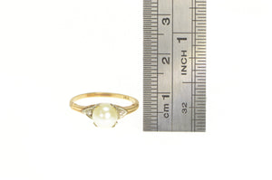 14K 1940's Pearl Diamond Accent Engagement Ring Yellow Gold