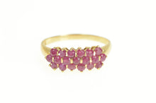 Load image into Gallery viewer, 10K Tiered Ruby Cluster Statement Band Ring Yellow Gold