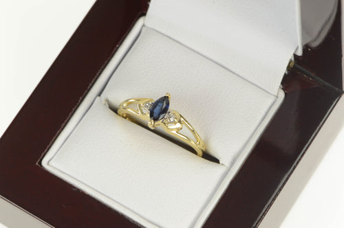 14K Marquise Sapphire Diamond Accent Engagement Ring Yellow Gold