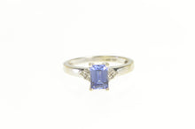 Load image into Gallery viewer, 14K Emerald Cut Iolite Diamond Cluster Accent Ring White Gold