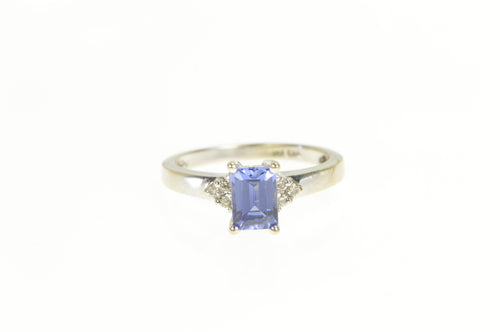 14K Emerald Cut Iolite Diamond Cluster Accent Ring White Gold