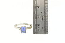 Load image into Gallery viewer, 14K Emerald Cut Iolite Diamond Cluster Accent Ring White Gold