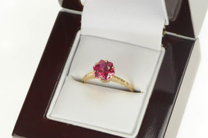 14K Art Deco Flower Cut Syn. Ruby Engagement Ring Yellow Gold