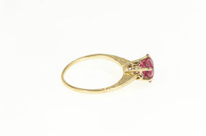 14K Art Deco Flower Cut Syn. Ruby Engagement Ring Yellow Gold