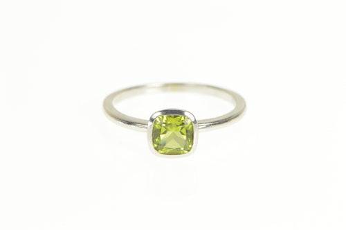 10K Cushion Peridot Solitaire Classic Statement Ring White Gold