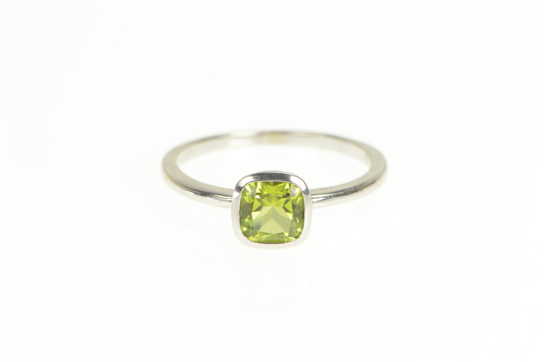 10K Cushion Peridot Solitaire Classic Statement Ring White Gold