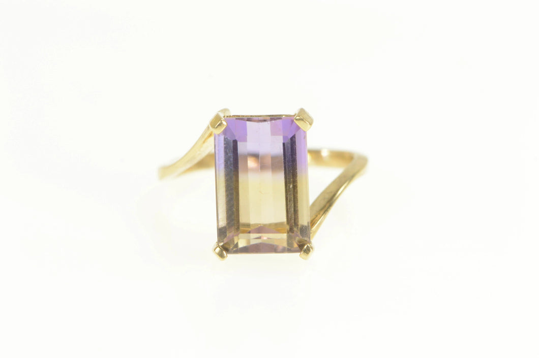 10K Ametrine Emerald Cut Bypass Solitaire Statement Ring Yellow Gold