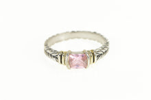 Load image into Gallery viewer, Sterling Silver Cushion Pink CZ Two Tone 14k Accent Ring