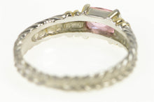 Load image into Gallery viewer, Sterling Silver Cushion Pink CZ Two Tone 14k Accent Ring