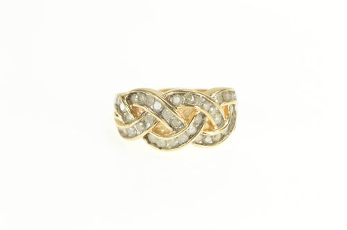 10K Diamond Braid Woven Plait Statement Band Ring Yellow Gold