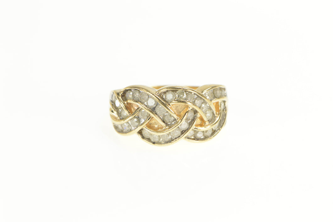 10K Diamond Braid Woven Plait Statement Band Ring Yellow Gold