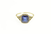 Load image into Gallery viewer, 14K Art Deco Ornate Filigree Syn. Sapphire Statement Ring Yellow Gold