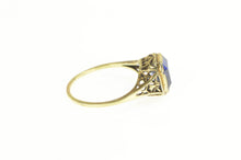 Load image into Gallery viewer, 14K Art Deco Ornate Filigree Syn. Sapphire Statement Ring Yellow Gold