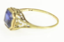 Load image into Gallery viewer, 14K Art Deco Ornate Filigree Syn. Sapphire Statement Ring Yellow Gold