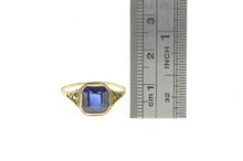 Load image into Gallery viewer, 14K Art Deco Ornate Filigree Syn. Sapphire Statement Ring Yellow Gold