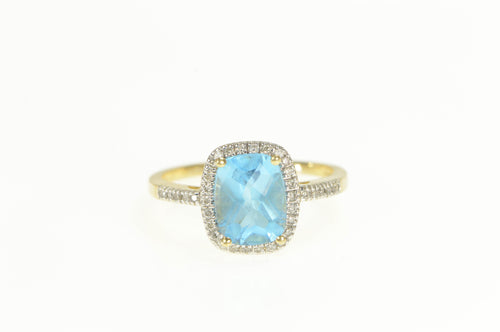 14K Blue Topaz Diamond Accent Halo Statement Ring Yellow Gold