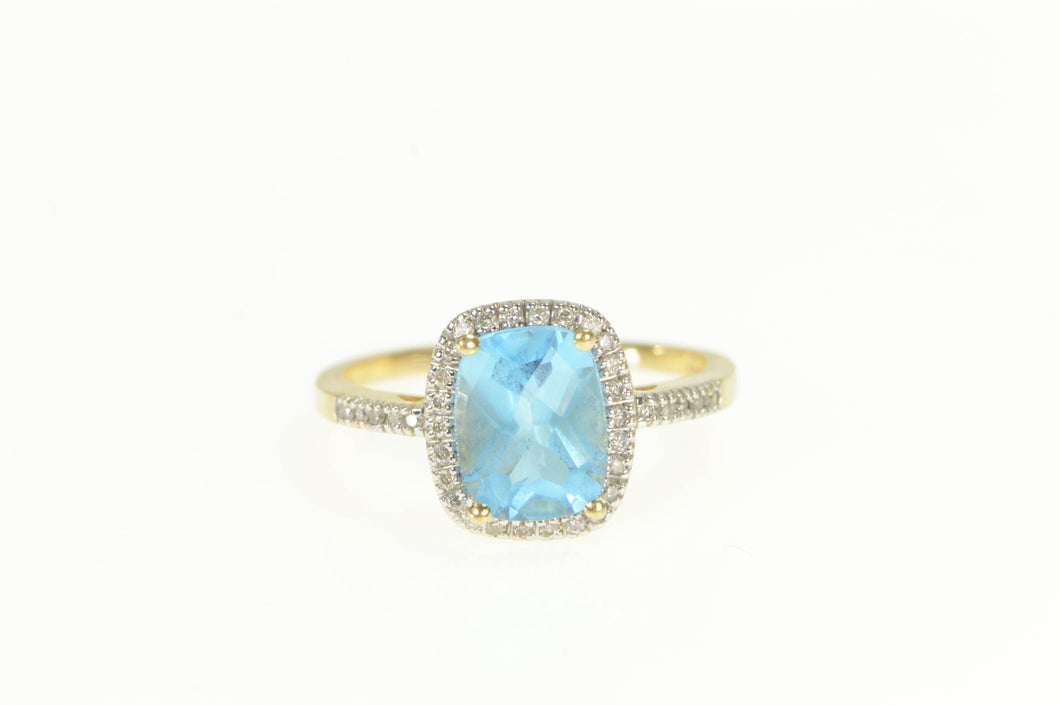 14K Blue Topaz Diamond Accent Halo Statement Ring Yellow Gold