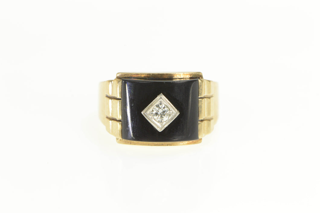 10K 1930's Black Onyx Diamond Vintage Men's Ring Yellow Gold