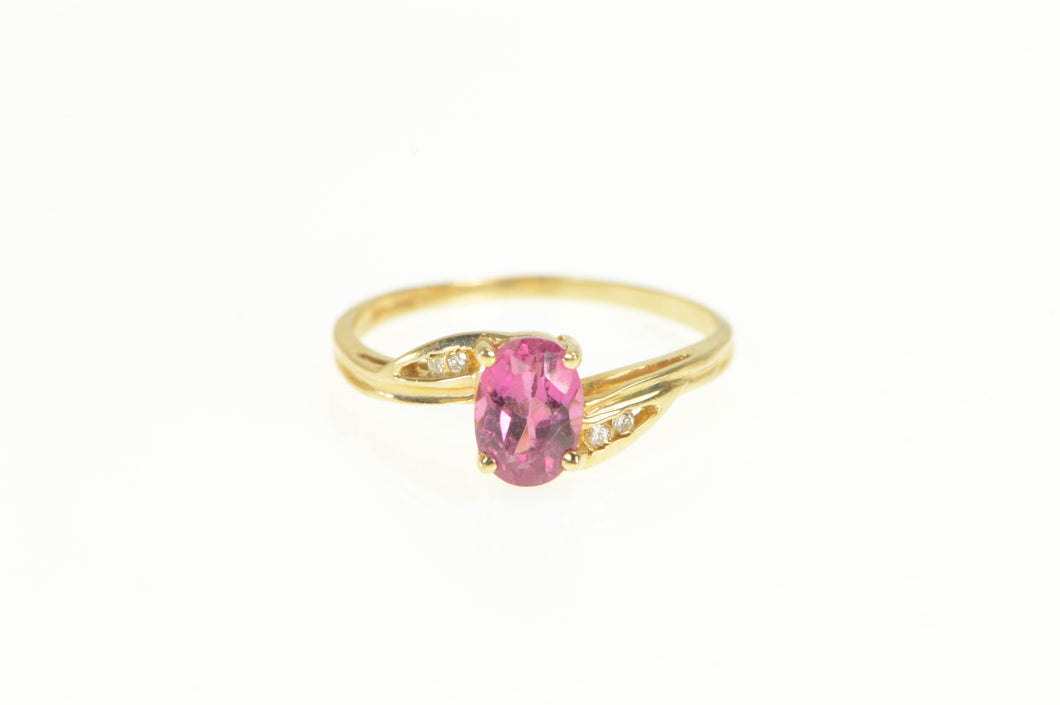 14K Oval Pink Sapphire Diamond Accent Bypass Ring Yellow Gold