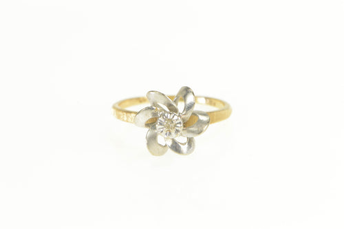 10K Two Tone 1950's Diamond Swirl Statement Ring Yellow Gold