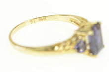 Load image into Gallery viewer, 14K Three Stone Emerald Trillion Iolite Statement Ring Yellow Gold